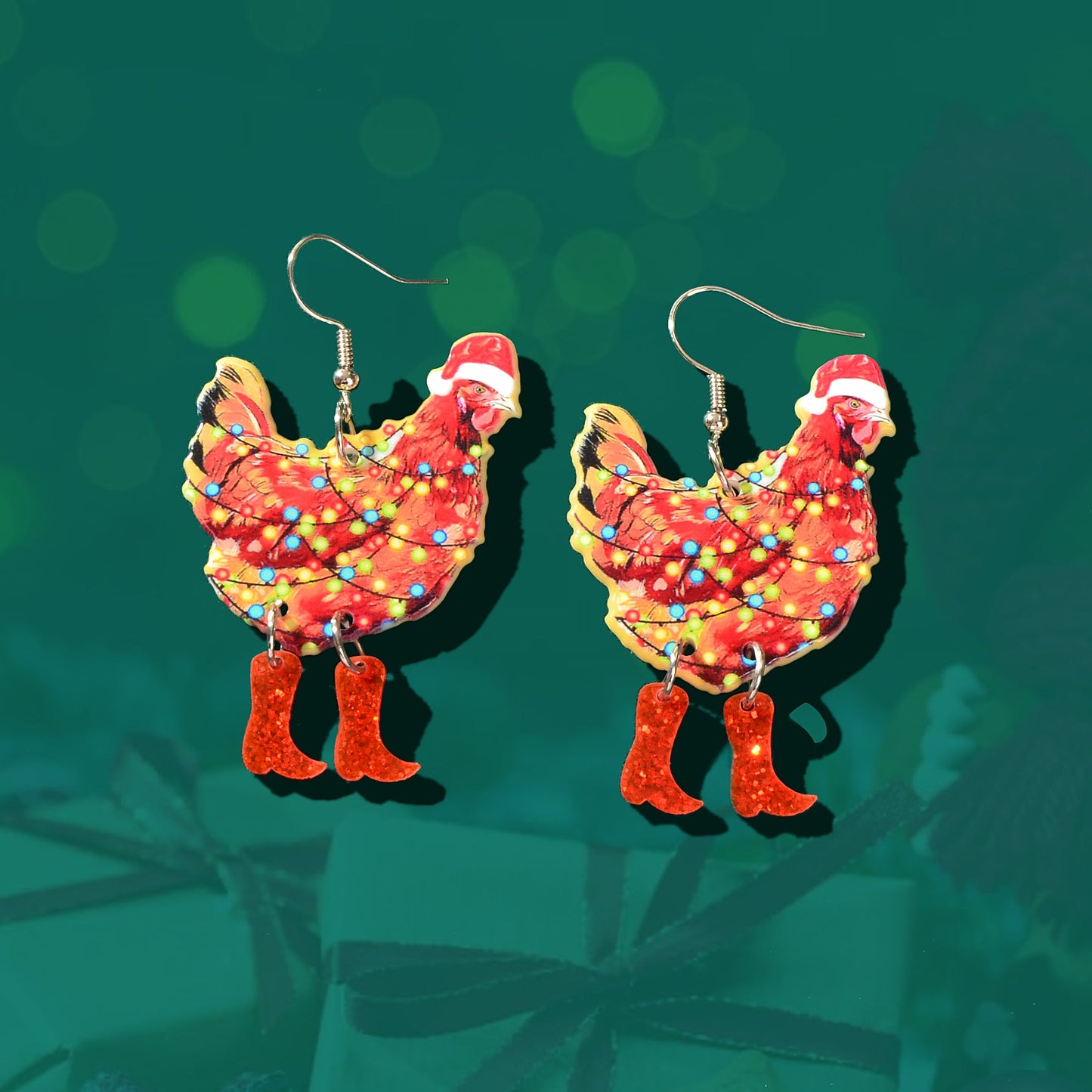 1pair Christmas Coloured Lights Decor Red Big Cock Acrylic Dangle Earrings Women Festival Jewelry