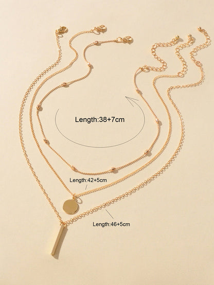 3 pcs Multilayer Bar Disc Pendant Dainty Necklaces Gold Layered Chain Chokers