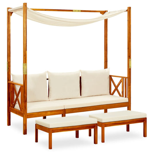 NNEVL Garden Bench with Canopy and Footrests Solid Acacia Wood-0