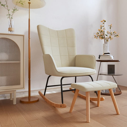 NNEVL Rocking Chair with a Stool Cream Fabric-0