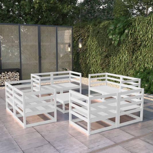 NNEVL 9 Piece Garden Lounge Set White Solid Pinewood-0