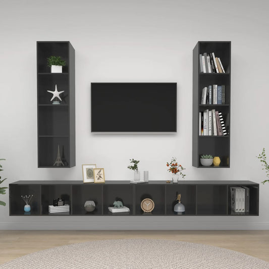 NNEVL Wall-mounted TV Cabinets 4 pcs High Gloss Grey Engineered Wood-0
