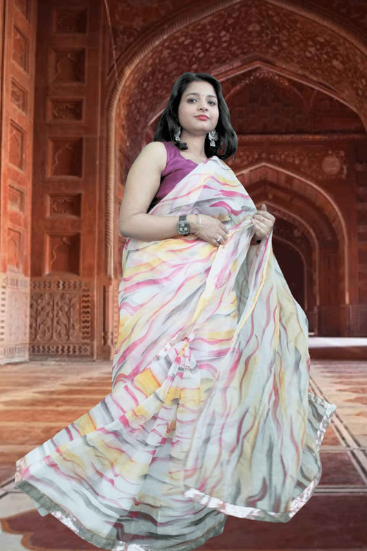 Tarang Leheriya Organza Saree with Blouse-0